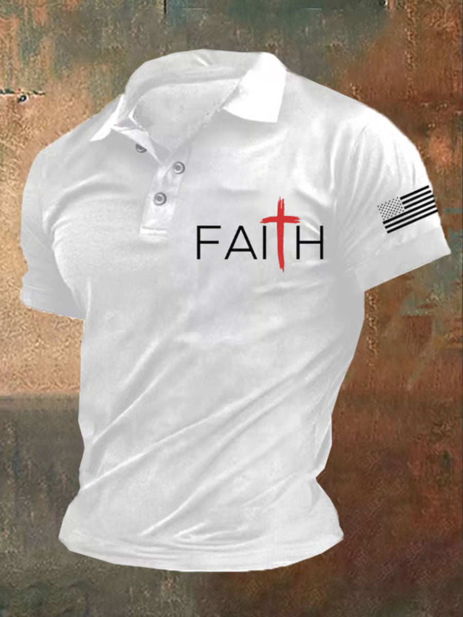 Men's Faith Cross Printed Polo Shirt