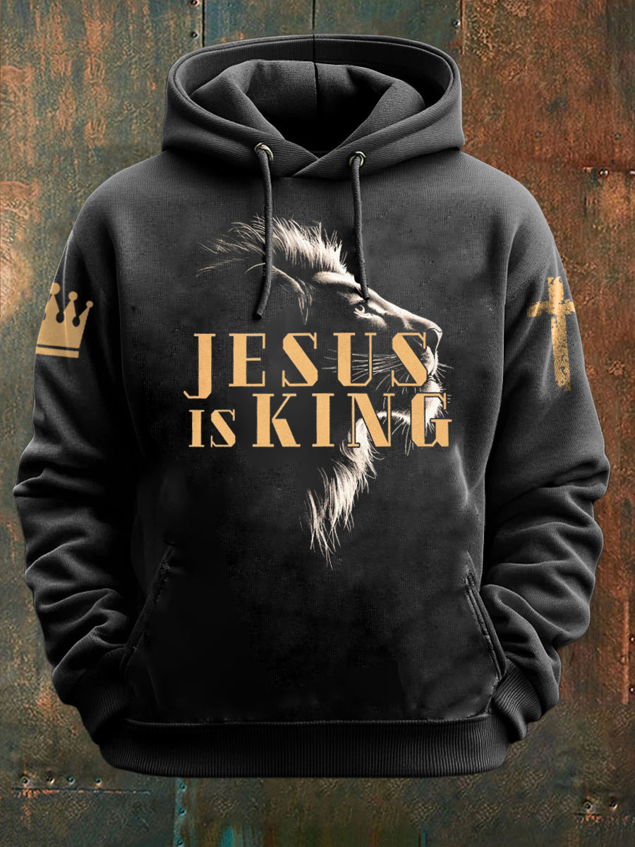 Men's Jesus Is King Printed Long Sleeve Hoodie