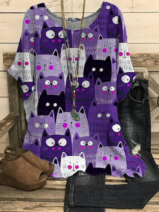 Women's Alzheimer's Cat Print T-Shirt