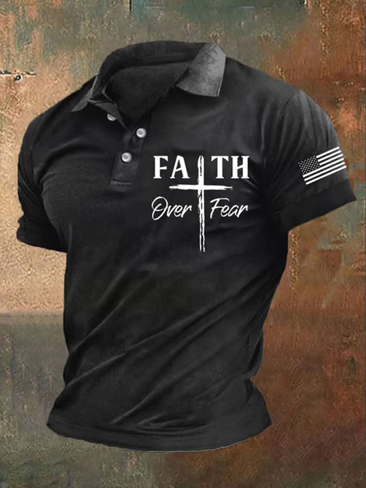 Men's Faith Over Fear Printed Polo Shirt