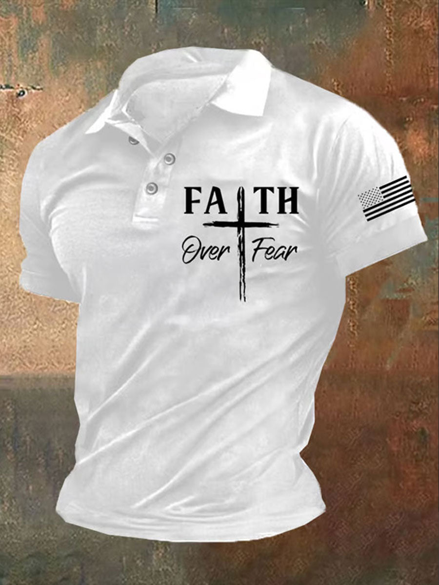 Men's Faith Over Fear Printed Polo Shirt