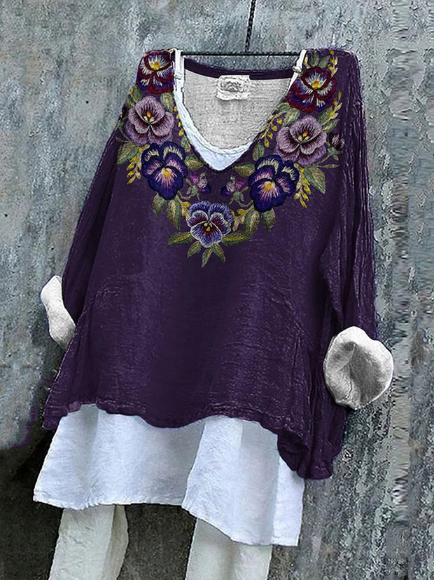 Women's Purple Floral Print Casual Top