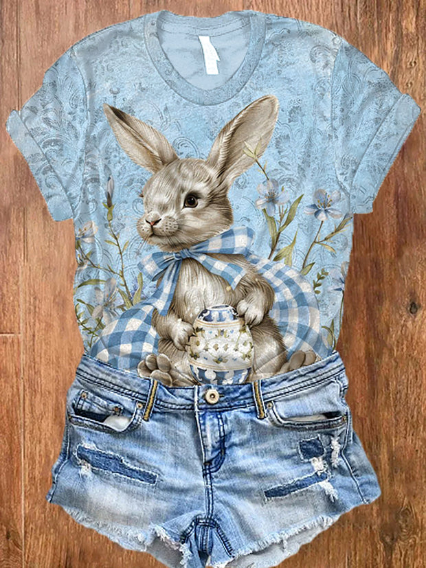 Women's Easter Floral Bunny Print T-Shirt