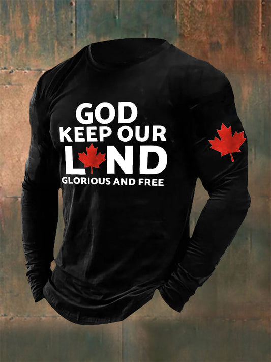 Men's Retro God Keep Our Land Glorious And Free Print T-Shirt