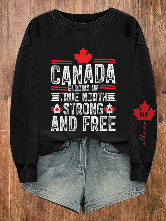 Women's  Canada Elbows Up True North Strong And Free Elbows Up Printed Long Sleeve Sweatshirt