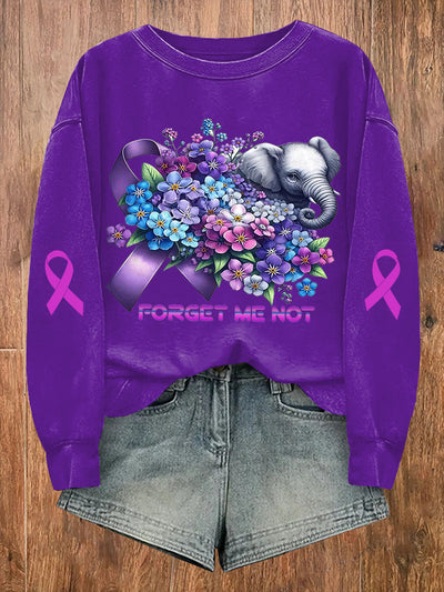 Women's Alzheimer's Disease Awareness Forget Me Not Elephant Sweatshirt