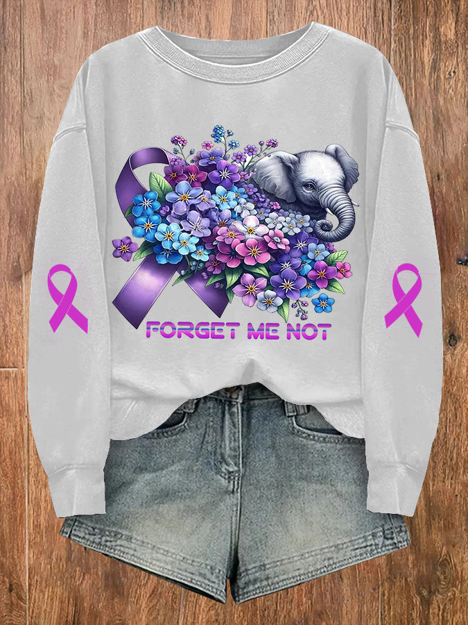 Women's Alzheimer's Disease Awareness Forget Me Not Elephant Sweatshirt