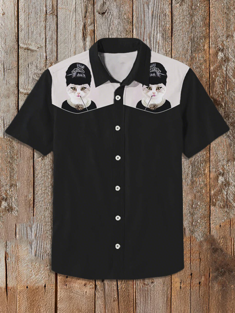 Men's Retro Cat Short Sleeve Shirt