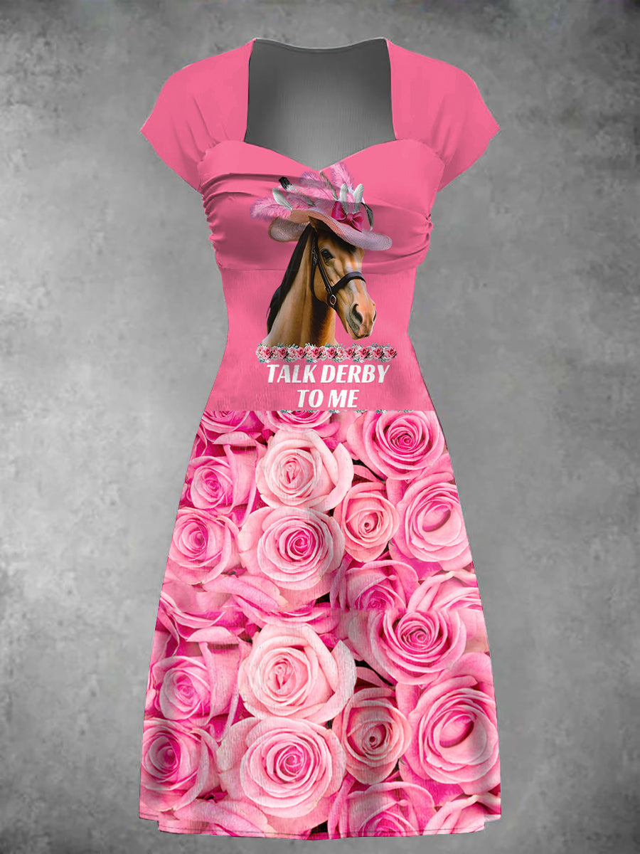 Womens Derby Horse Rose Print Dress