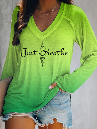 Women's Just Breathe Mental Health Matter Gradient Print Long-Sleeve Top