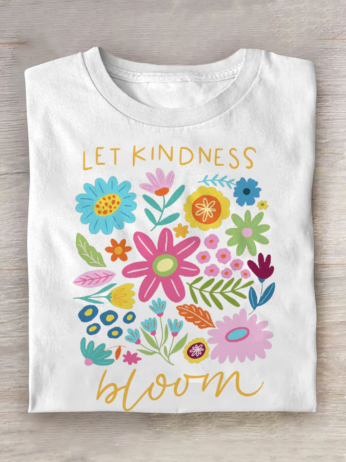 Women's Let Kindness Bloom Retro Flower Casual Tee