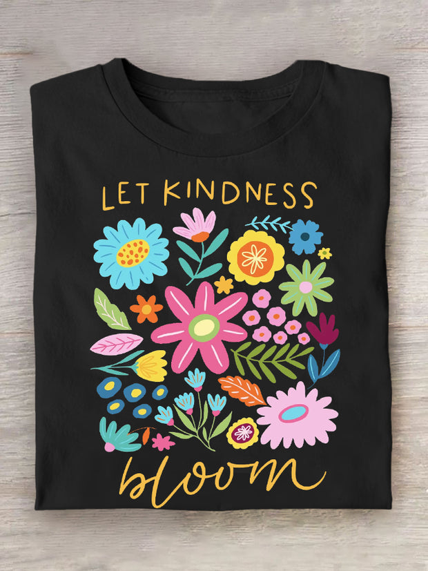 Women's Let Kindness Bloom Retro Flower Casual Tee