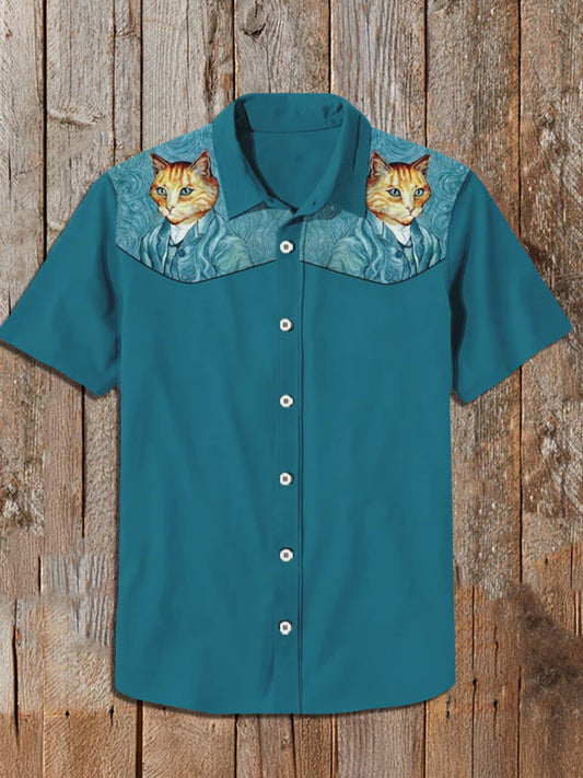 Men's Retro Cat Short Sleeve Shirt