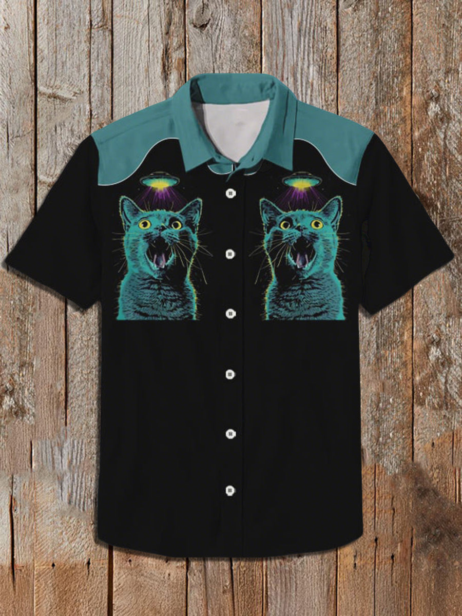 Men's Retro Cat Short Sleeve Shirt