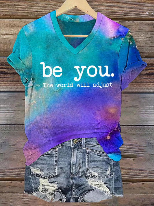 Women's Mental Health Awareness Be You Printed V-Neck Short Sleeve T-Shirt