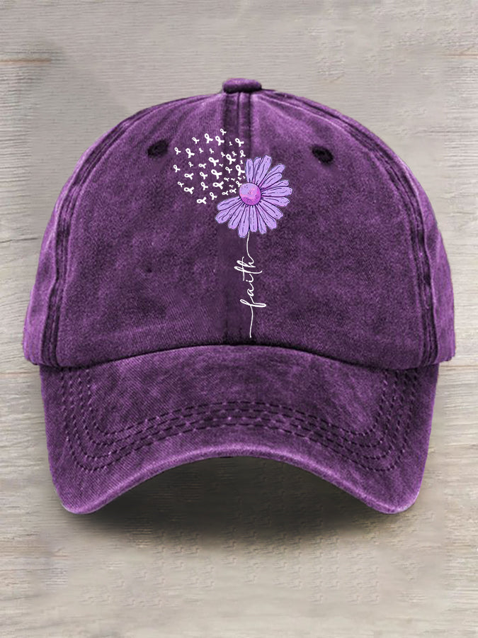 Unisex Purple Ribbon Sunflower Faith #ENDALZ Alzheimer's Awareness Support Hat