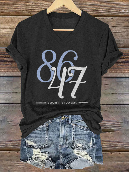 Women's 8647 Printed Casual V-Neck T-Shirt