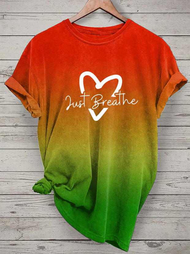 Women's Just Breathe Mental Health Printed O-Neck Short Sleeve Shirt