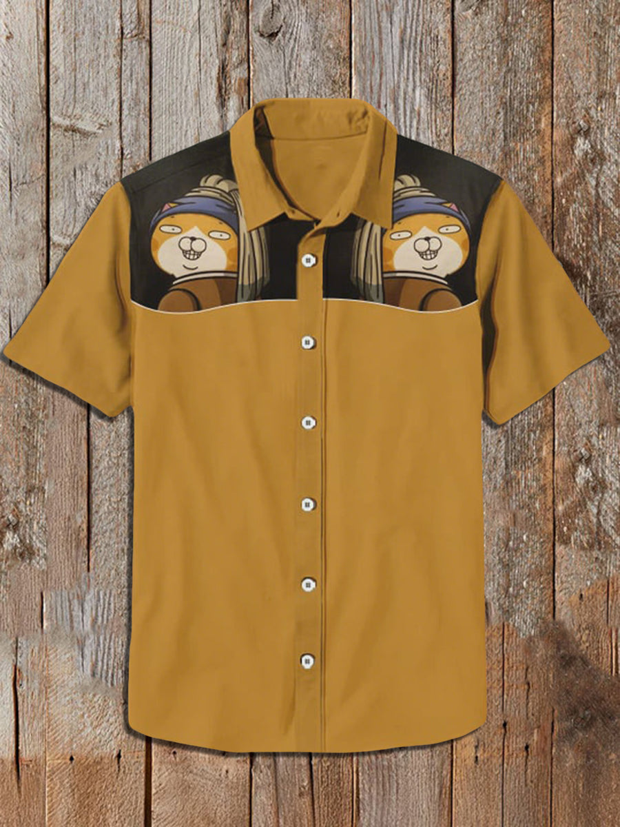 Men's Retro Cat Short Sleeve Shirt