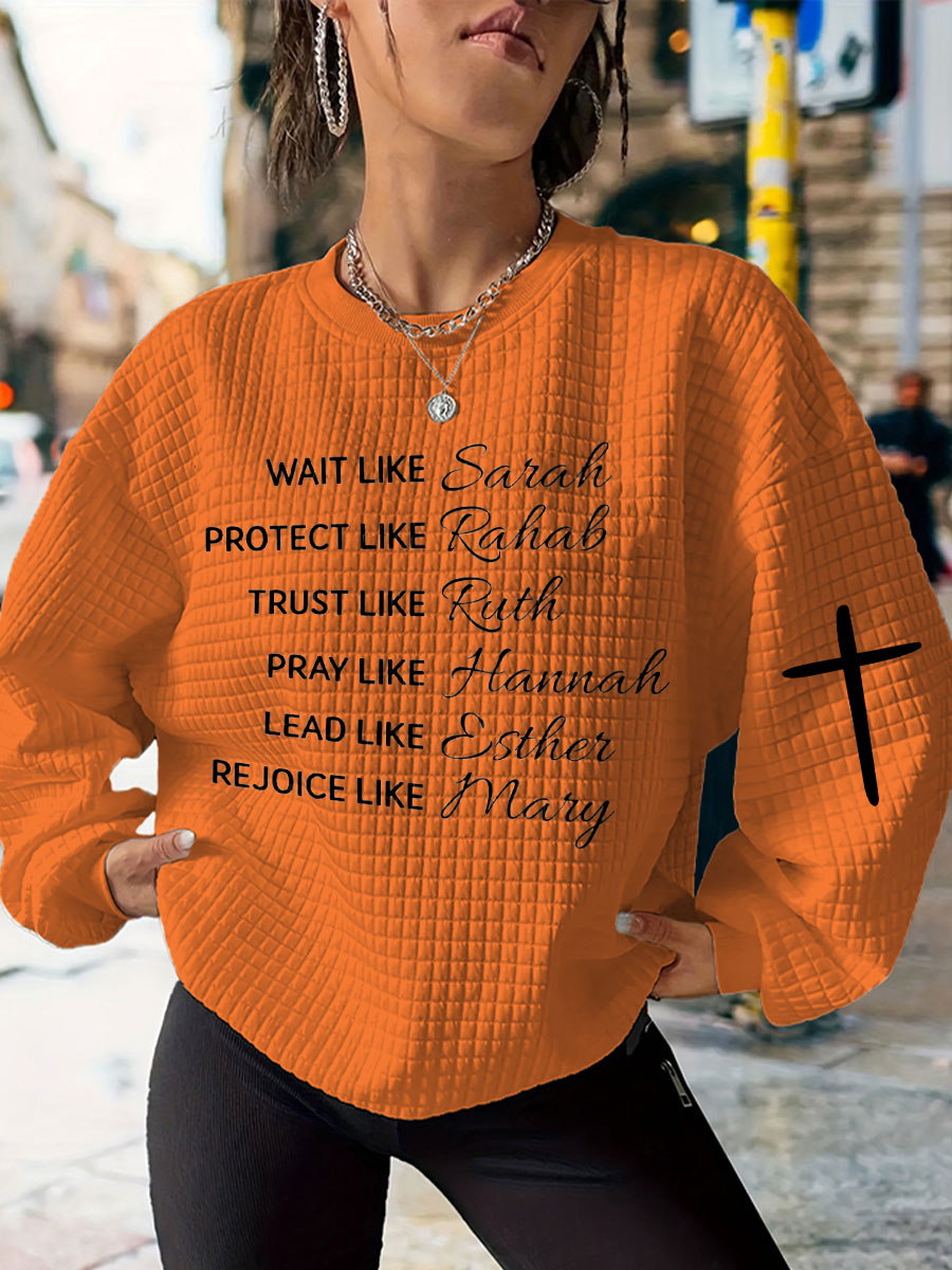 Women's Faith Wait Protect Trust Pray Lead Rejoice Printed Waffle Sweatshirt