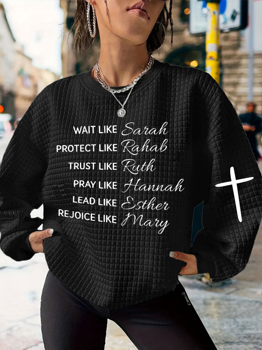 Women's Faith Wait Protect Trust Pray Lead Rejoice Printed Waffle Sweatshirt