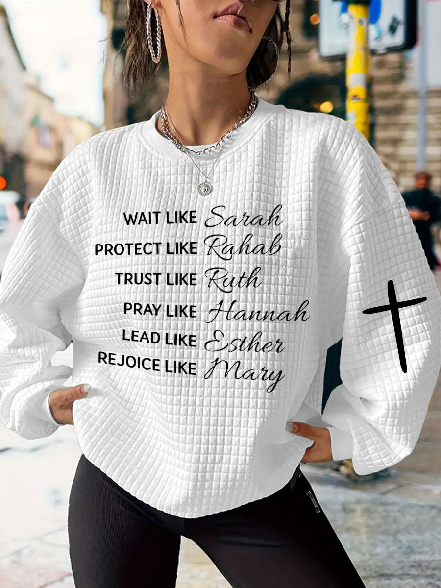 Women's Faith Wait Protect Trust Pray Lead Rejoice Printed Waffle Sweatshirt