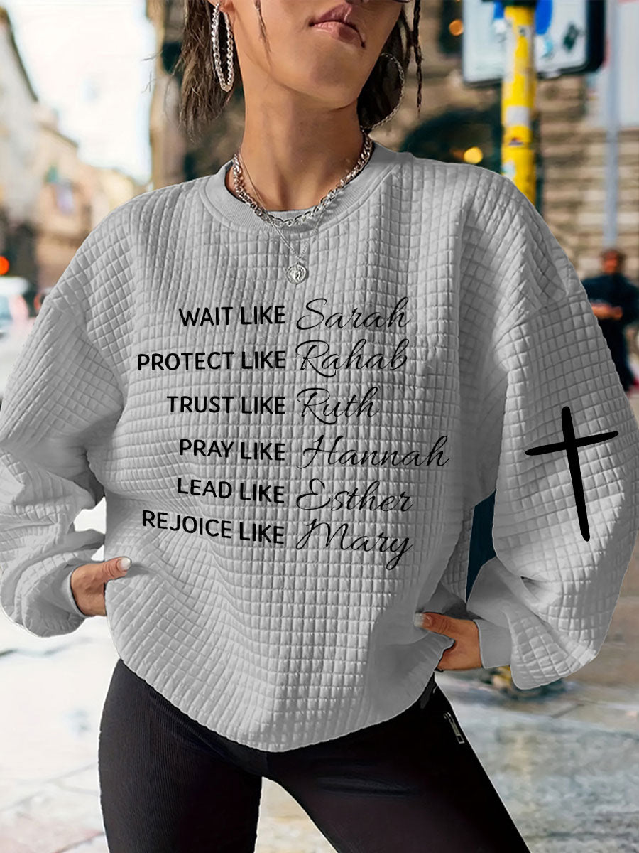 Women's Faith Wait Protect Trust Pray Lead Rejoice Printed Waffle Sweatshirt