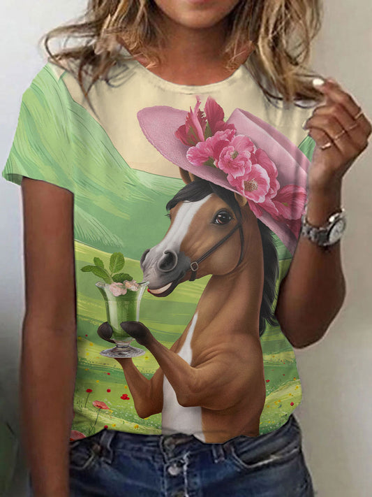 Women's Derby Horse Print T-Shirt