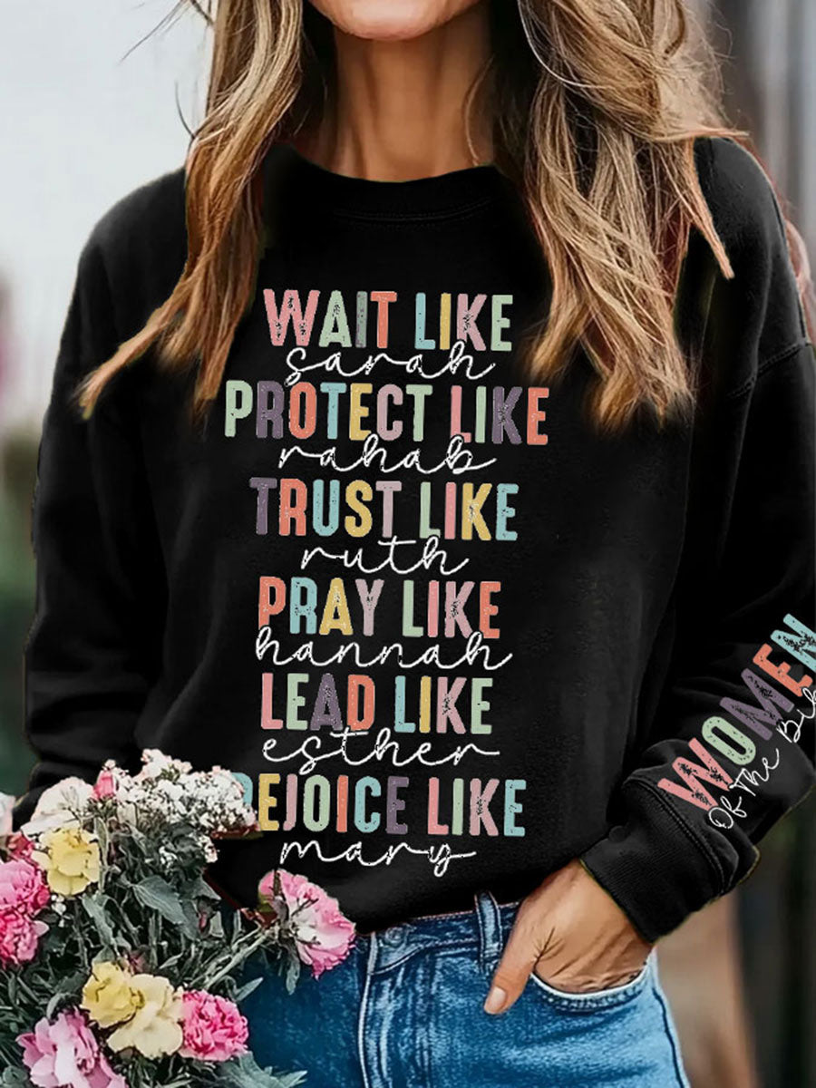 Women's Faith Wait Protect Trust Pray Lead Rejoice Printed Sweatshirt