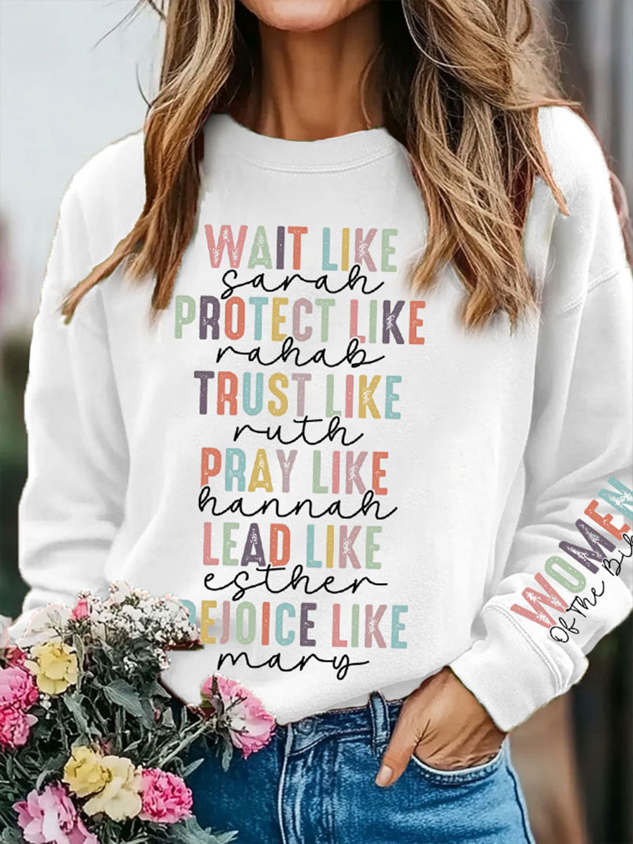 Women's Faith Wait Protect Trust Pray Lead Rejoice Printed Sweatshirt