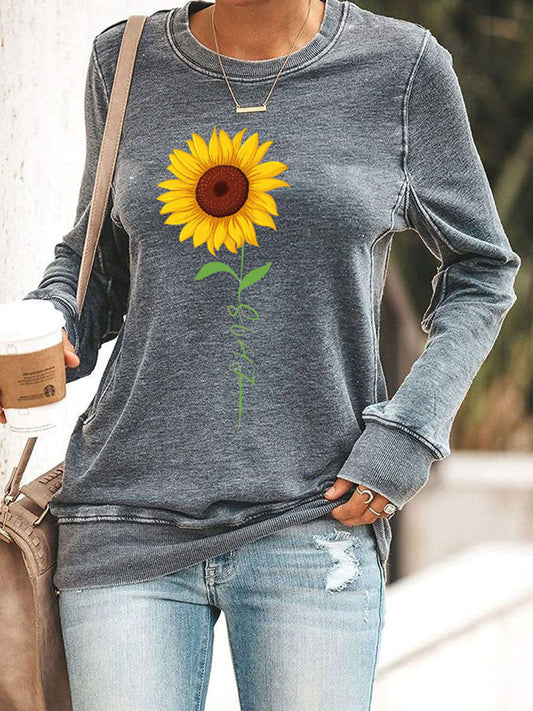 Women's 8647 Sunflower Print Casual Sweatshirt