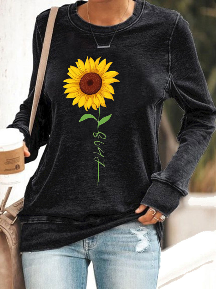 Women's 8647 Sunflower Print Casual Sweatshirt