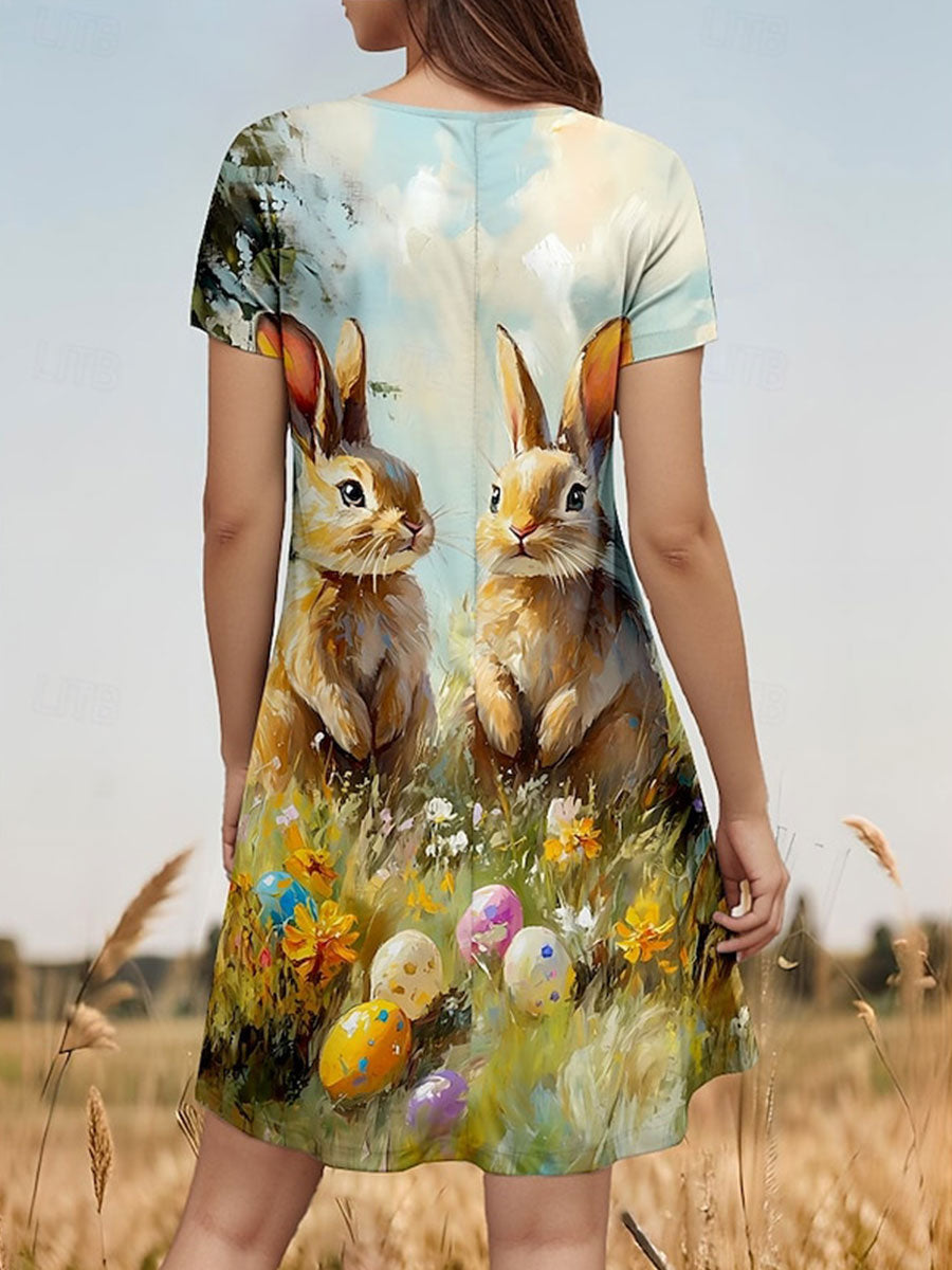 Women's Easter Bunny Printed Dress