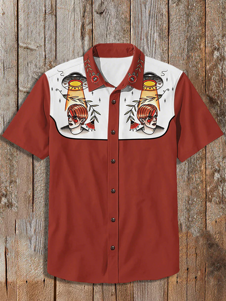 Men's Vintage Western Short Sleeve Shirt