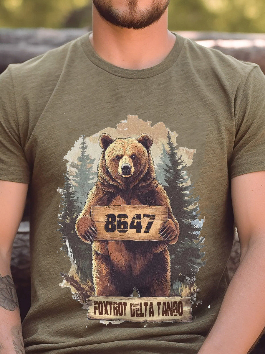 Men's 8647 bear print T-shirt