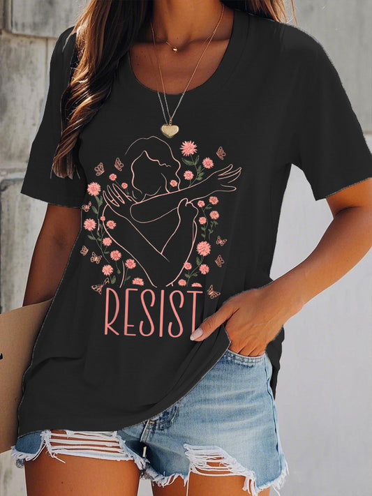 Women's Resist With Flowers Print T-Shirt