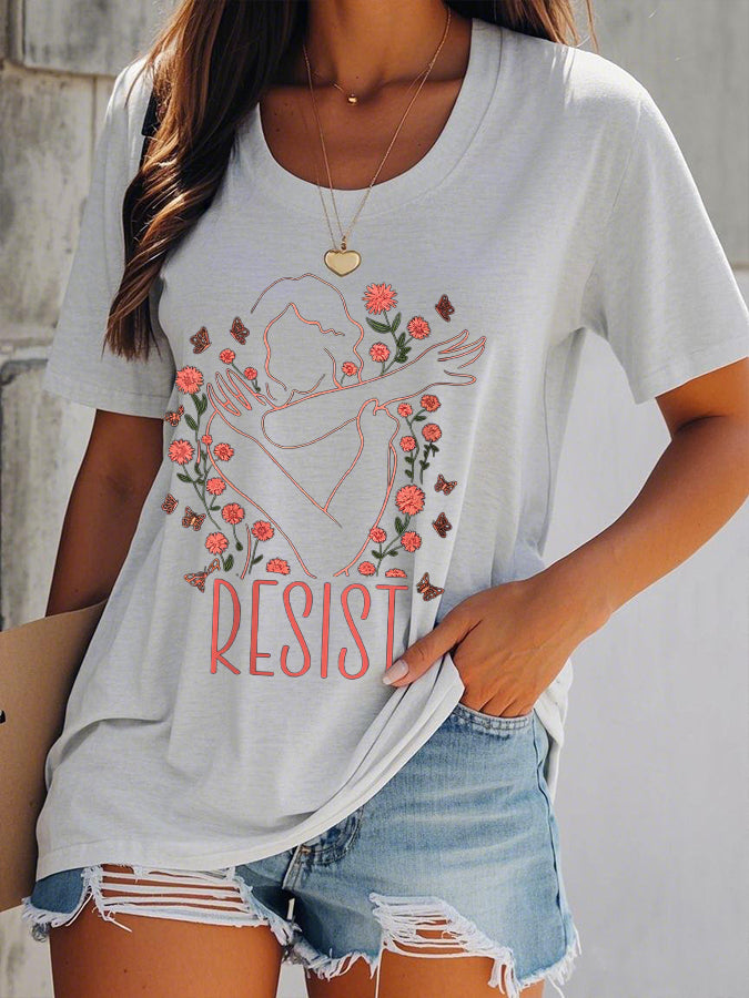 Women's Resist With Flowers Print T-Shirt