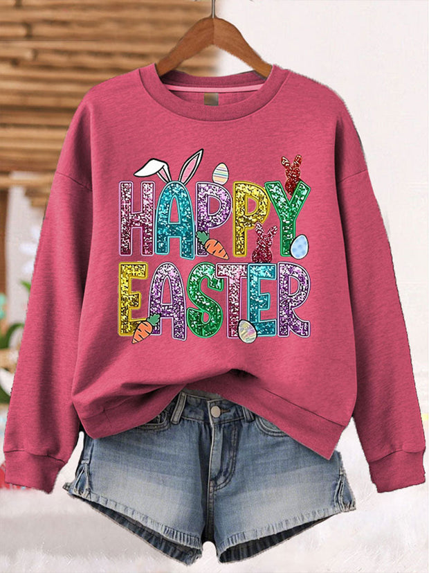 Women's Easter Shiny Printed Sweatshirt