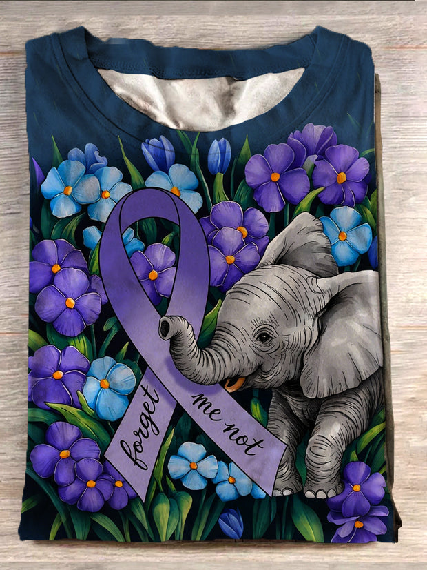 Women's Alzheimer's Disease Awareness Forget Me Not Elephant T-Shirt