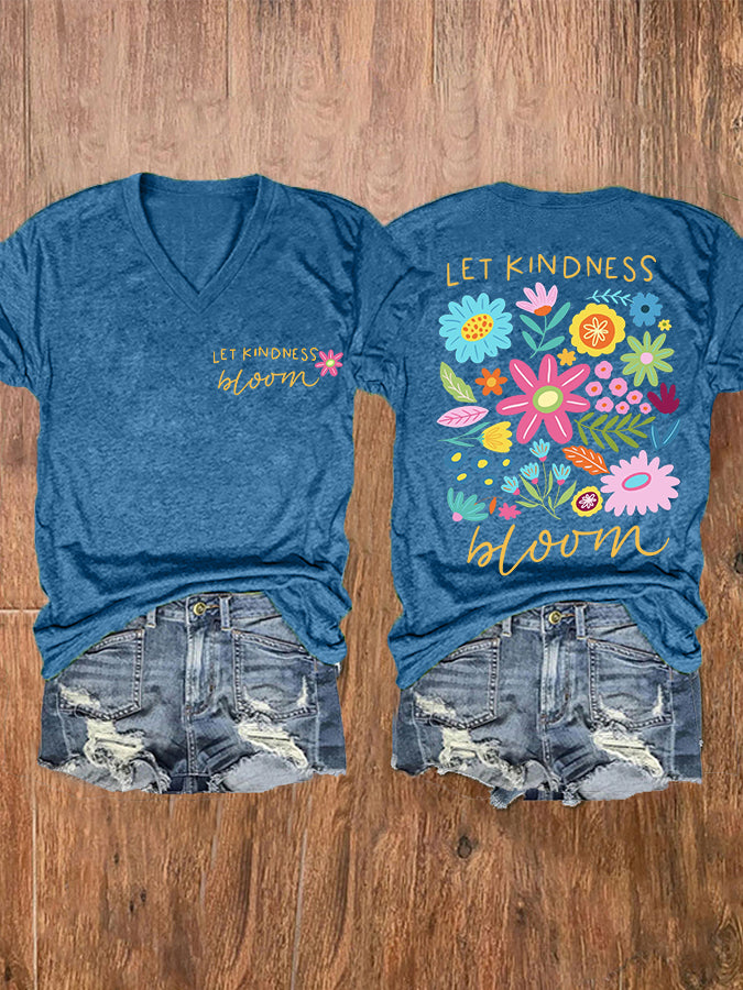 Women's Let Kindness Bloom Retro Flower Casual Tee