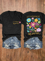 Women's Let Kindness Bloom Retro Flower Casual Tee