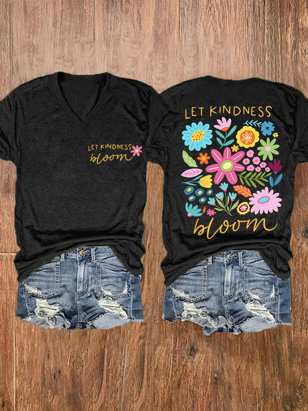 Women's Let Kindness Bloom Retro Flower Casual Tee