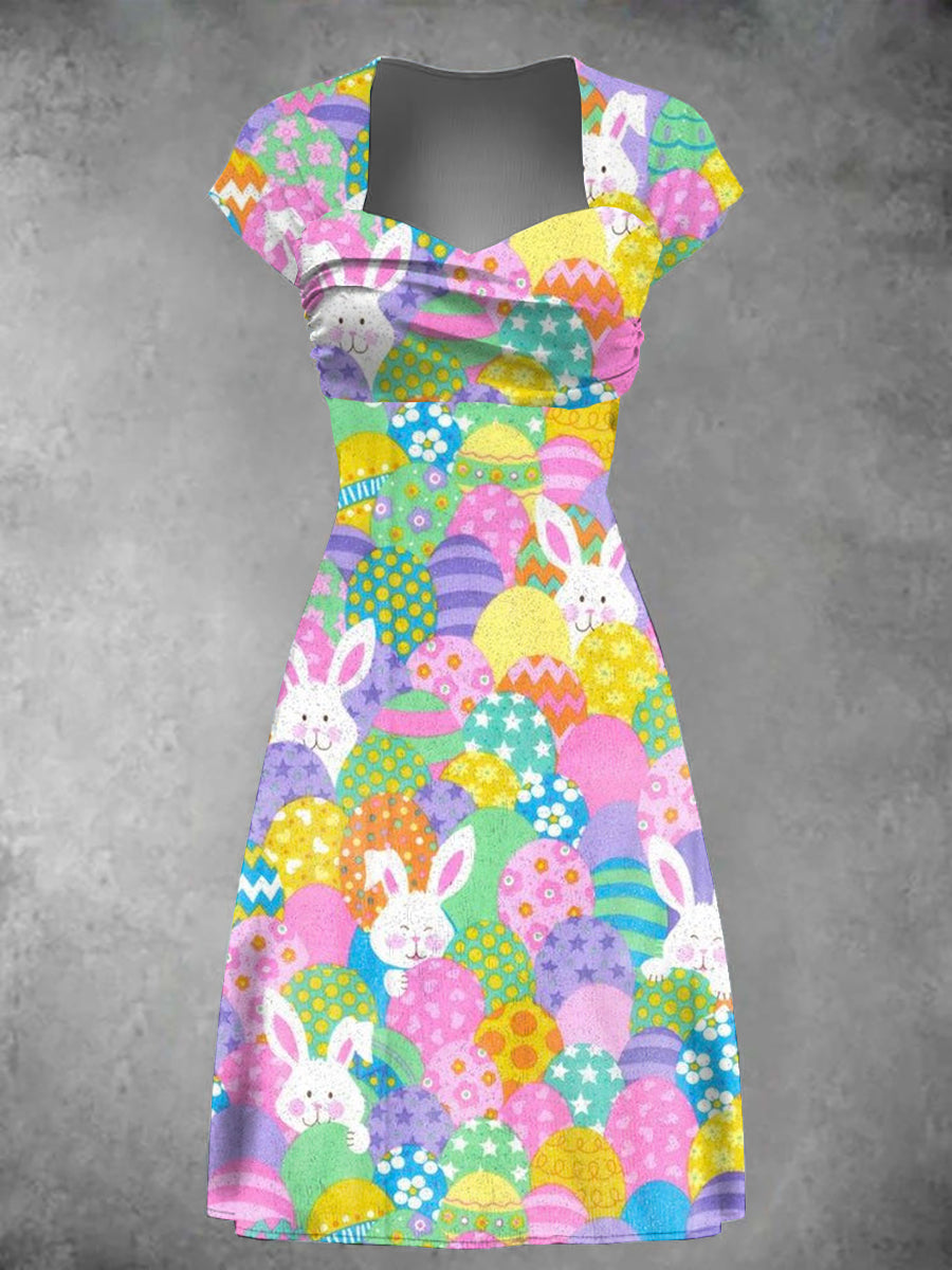 Women's Easter Egg Bunny Print Dress