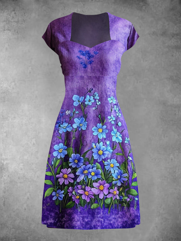 Women's Purple Forget Me Not Print Alzheimer's Awareness Dress