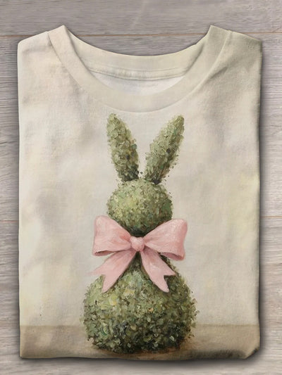 Women's Eatser Cute Bunny  Printed O-Neck Short Sleeve T-Shirt