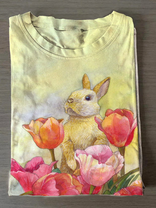 Women's Vintage Easter Bunny Printed T-Shirt