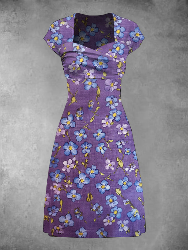 Women's Purple Forget Me Not Print Alzheimer's Awareness Dress