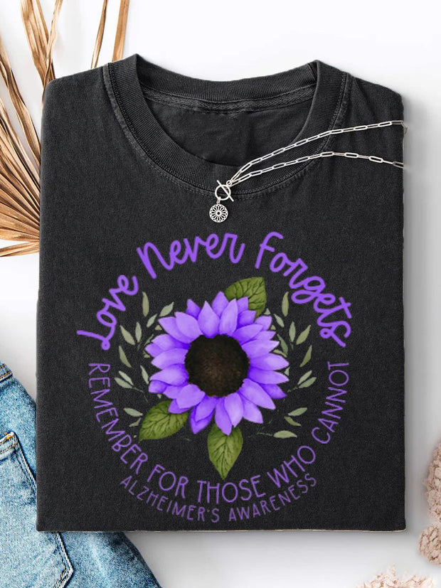 Unisex Alzheimer Awareness Purple Sunflower Tee