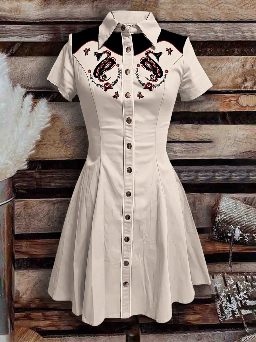 Women's Short Sleeves Button-down Dress