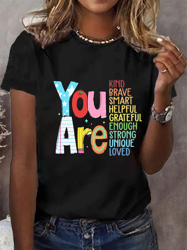 Women's You Are  Mental Health Awareness Printed O-Neck Short Sleeve T-Shirt